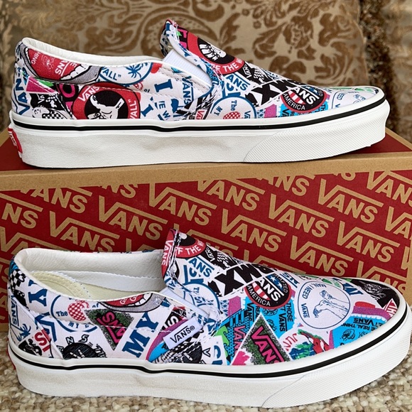 Vans Men’s Classic Slip On Vans Mash Up Stickers/Trwht sneakers - Picture 5 of 16